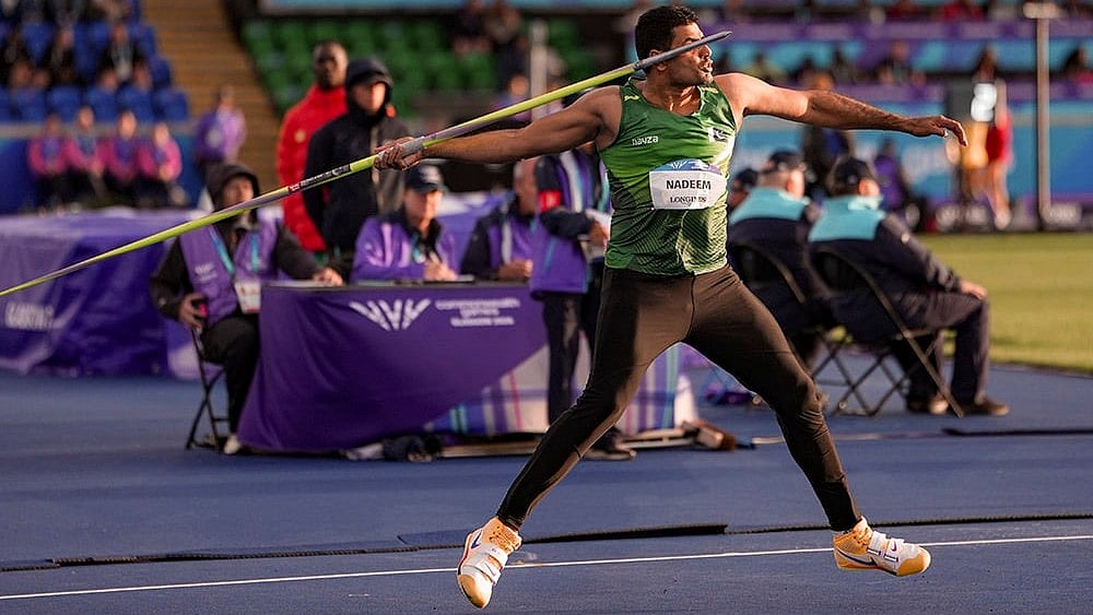 Pakistan's Arshad Nadeem in action during the men's javelin throw final at the Commonwealth Games 2026, in Glasgow, Scotland, Friday, July 31, 2026.  - | Photo: PTI/Ravi Choudhary