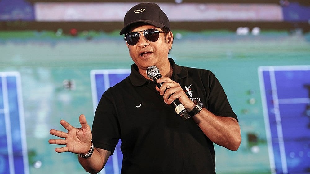 Cricket legend Sachin Tendulkar during a visit to SRT10 Altevol Centre of Excellence, a cricket academy, in Ahmedabad. - | Photo: PTI