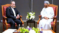 Iranian Foreign Ministry via AP : Iranian Foreign Minister Abbas Araghchi, left, meets his Omani counterpart Sayyid Badr Albusaidi prior to negotiations.