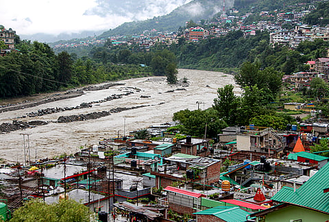 The water level of the Beas river rises following continuous rainfall, in Kullu, Himachal Pradesh.