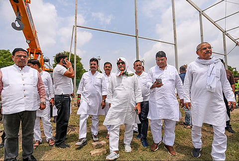 Uttar Pradesh Congress Committee president Ajay Rai, and others, review preparations of the party's 'Chhatron Ki Goonj' programme to be held on Aug. 8, in Prayagraj, Uttar Pradesh.
