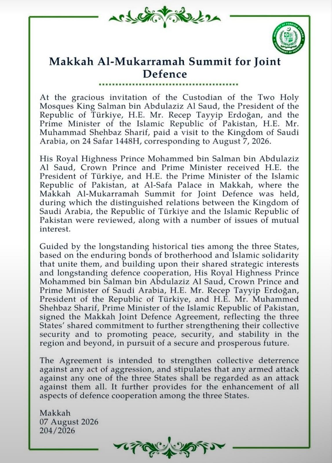 India closely monitoring defence pact
Saudi Arabia Turkey Pakistan agreement