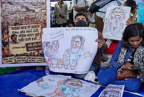 Students and aspirants stage a protest against the Jharkhand Government regarding the irregularities of exams and paper leak of Jharkhand Public Service Commission (JPSC) and Jharkhand Staff Selection Commission (JSSC), at Jaipal Singh Stadium, in Ranchi, Thursday, Aug. 6, 2026. 