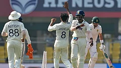 India's Ravindra Jadeja, centre, celebrates with teammates after the dismissal of South Africa's Aiden Markram on the fourth day of the second cricket test match between India and South Africa in Guwahati. - | Photo: AP/Anupam Nath