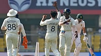India Vs Sri Lanka XI Toss Update, Warm-Up Match: SL Opt To Bat First - Check Playing XIs | Photo: AP/Anupam Nath : India's Ravindra Jadeja, centre, celebrates with teammates after the dismissal of South Africa's Aiden Markram on the fourth day of the second cricket test match between India and South Africa in Guwahati.