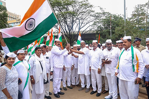 Karnataka Congress President BK Hariprasad and party workers during the inauguration of 66th Foundation Day celebrations of the Indian Youth Congress, in Bengaluru.