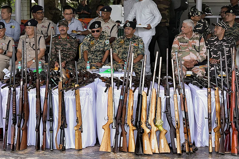 Recovered arms, explosives displayed at an event in Imphal