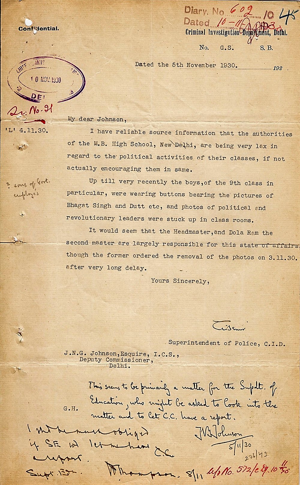 Letter from pre-independence India