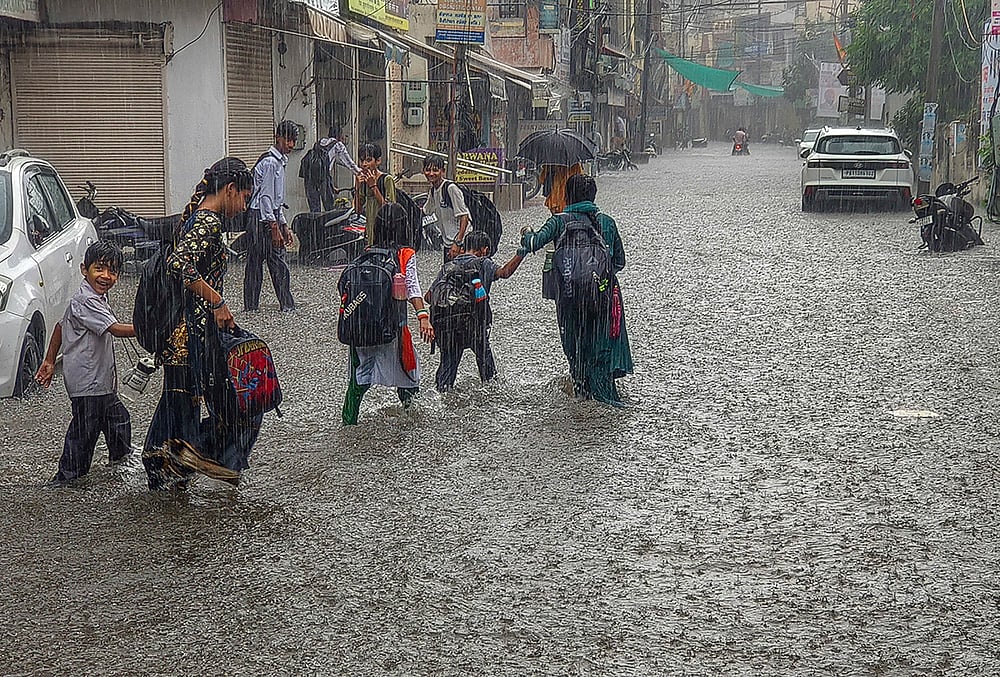 Waterlogging following rain in Patiala