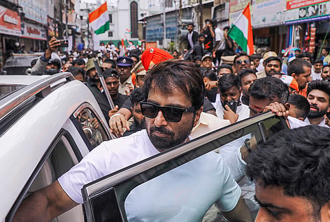 Bollywood actor Sonu Sood arrives to attend the 80th Independence Day celebrations, organized by the Bhagat Singh Yuva Sena, at Begum Bazar in Hyderabad, Telangana.