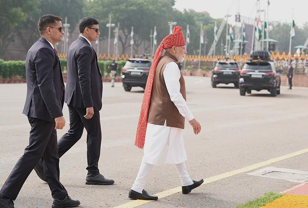 Modi during the 8oth Independence Day celebrations