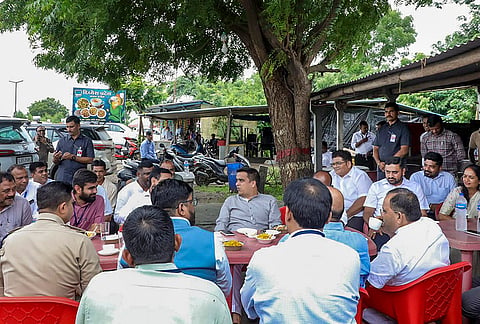 Gujarat Deputy Chief Minister Harsh Sanghavi visits a temple on the occasion of 'Shravan' Monday, in Gujarat. 