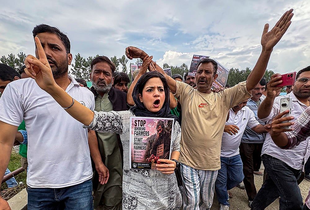 Iltija Mufti joins fruit growers protest in Anantnag