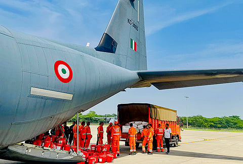 An Indian Air Force C-130 aircraft departed with 10 tonnes of essential relief supplies, including medicines and food items, to support those affected in Nepal flash flood. 