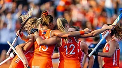 Netherlands women's hockey team players in action in the FIH Women's Hockey World Cup 2026. - FIH
