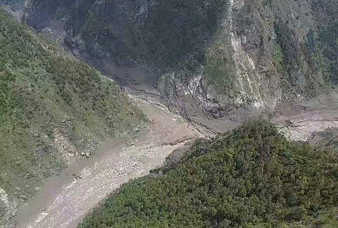 This photo released by Xinhua News Agency shows a mudslide-hit area near Gyirong Port in southwestern Tibet on Wednesday, August 26, 2026.