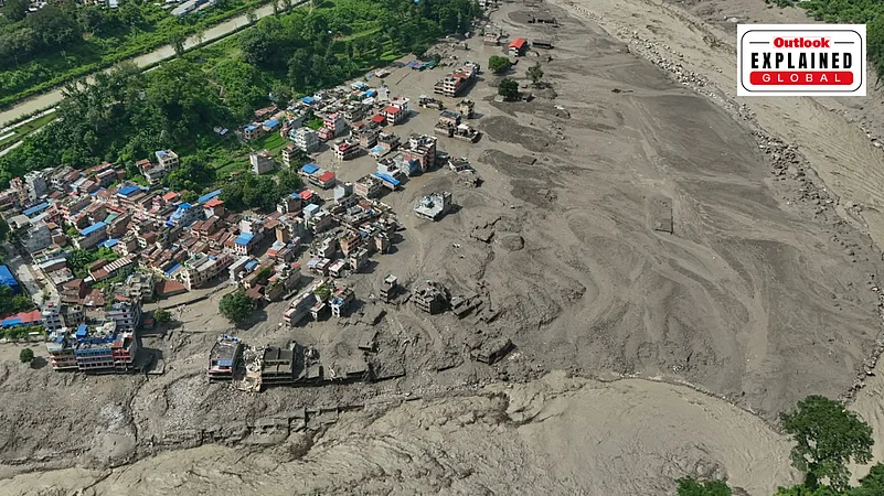 Damaged houses near banks of the Trishuli River in Nepal