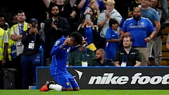 Chelsea's Estevao celebrates scoring during the League Cup soccer match between Chelsea and Luton Town in London. - Adam Davy/AP Photo