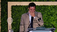 ‘This Boy From Basel’: Roger Federer’s Emotional Speech After Tennis Hall Of Fame Induction (AP Photo/Charles Krupa) : Roger Federer tries to hold back his tears during his induction ceremony at the International Tennis Hall of Fame, Saturday, Aug. 29, 2026, in Newport, R.I.