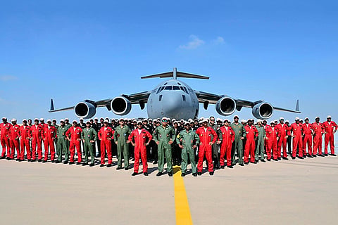 In this image posted on Aug. 31, 2026, the Sarang helicopter display team of the Indian Air Force has arrived at El Alamein as the team will participate in the 2nd edition of the El Alamein International Airshow, scheduled from 08 to 10 September 2026, in Egypt.