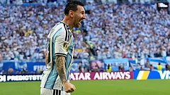 Argentina's Lionel Messi celebrates after scoring the opening goal against Cape Verde during the World Cup round of 32 soccer match in Miami Garden - Lynne Sladky/AP Photo