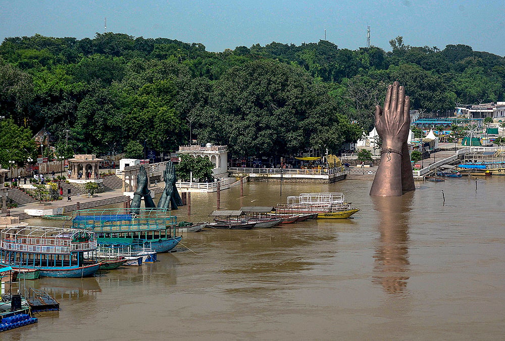 Varanasi ghats submerged water level
