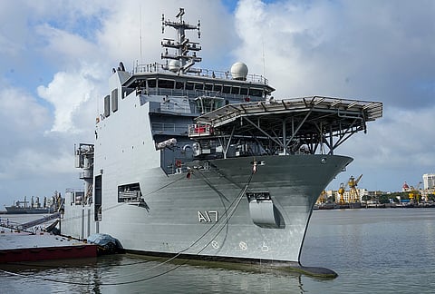 INS Nipun, Indian Navy's second indigenously built Nistar-class Diving Support Vessel (DSV), before its commissioning ceremony, at Naval Dockyard in Mumbai.