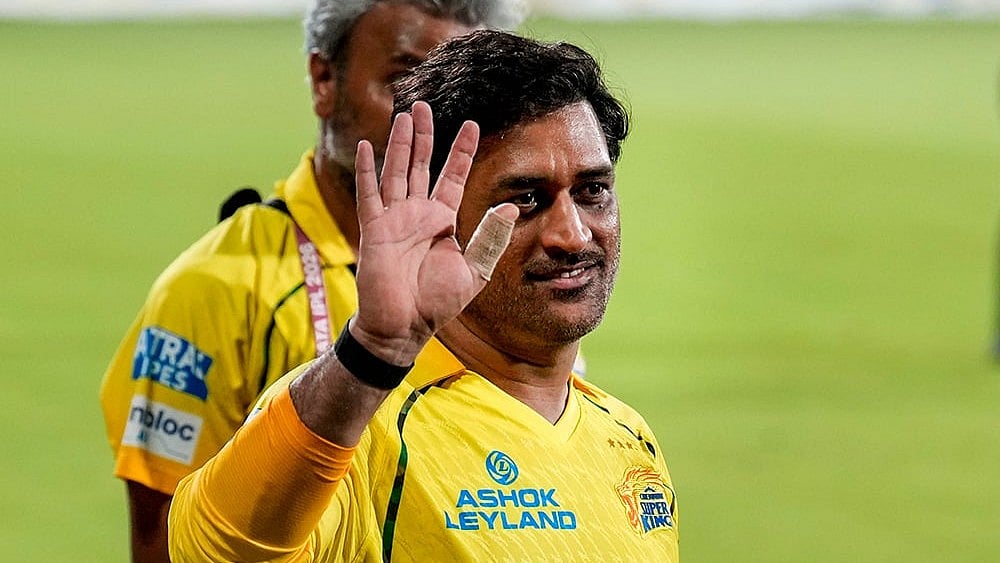 Chennai Super Kings' MS Dhoni after losing the match and being eliminated from the tournament following the Indian Premier League (IPL) 2026 T20 cricket match against Sunrisers Hyderabad, in Chennai, Tamil Nadu. - | Photo: PTI/R Senthilkumar