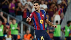 Barcelona's Rodrigo gestures during a Spanish La Liga soccer match between Barcelona and Athletic in Barcelona, Spain. - Joan Monfort/AP Photo