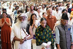 Isha Foundation founder Sadhguru Jaggi Vasudev with actor Manisha Koirala during the 'In Solidarity with Nepal' event, in Kathmandu on Sunday. - | Photo: Handout via PTI