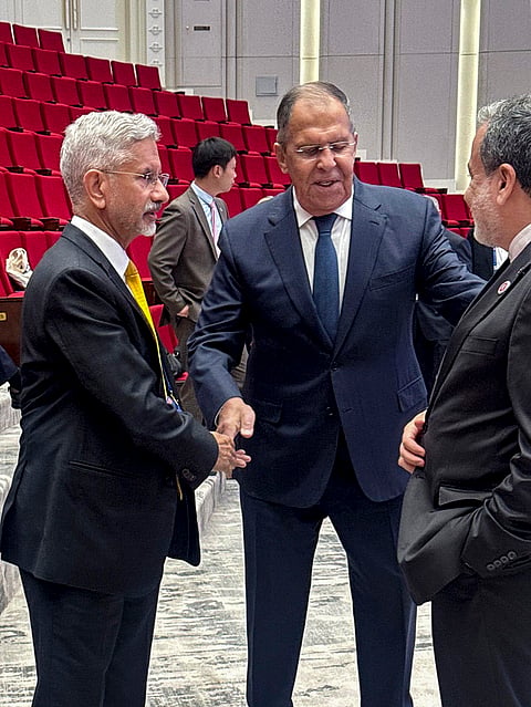 External Affairs Minister S Jaishankar meets Russia's Foreign Minister Sergey Lavrov on the sidelines of the SCO Summit, in Bishkek. 