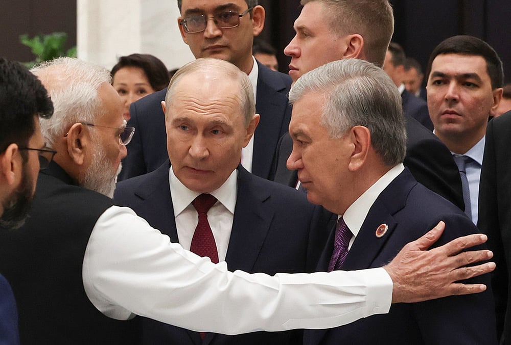 Narendra Modi, Vladimir Putin and Shavkat Mirziyoyev SCO Summit