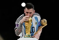 A Career Like No Other: Lionel Messi’s Greatest Argentina Moments In Pictures | Photo: AP/Martin Meissner, File : Argentina's Lionel Messi kisses the trophy after winning the World Cup final soccer match between Argentina and France in Lusail, Qatar, Dec. 18, 2022. Argentina won 4-2 in a penalty shootout after the match ended tied 3-3.