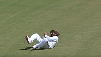 BCCIdomestic/X : Rajat Patidar sprinted backwards from inside the 30-yard circle to complete a diving catch dismissing Vaibhav Sooryavanshi.