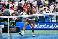 139 Days Later, Alcaraz Returns With A Statement Win At The US Open | Photo: AP/Seth Wenig : Carlos Alcaraz, of Spain, celebrates winning a match against Roman Safiullin, of Russia, during the first round of the U.S. Open tennis championships in New York.