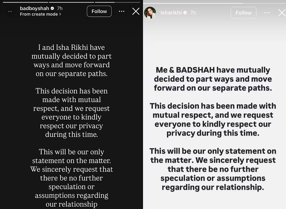 Badshah and Isha Rikhis statements on their separation
