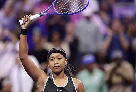Naomi Osaka, of Japan, reacts after she defeated Anastasia Zakharova, of Russia, during the first round of the U.S. Open tennis championships Tuesday, Sept. 1, 2026, in New York. 