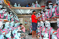 | Photo: PTI  : Artists paint on idols of Lord Krishna ahead of the ‘Janmashtami’ festival, in Nadia, Wednesday, Sept. 2, 2026. 