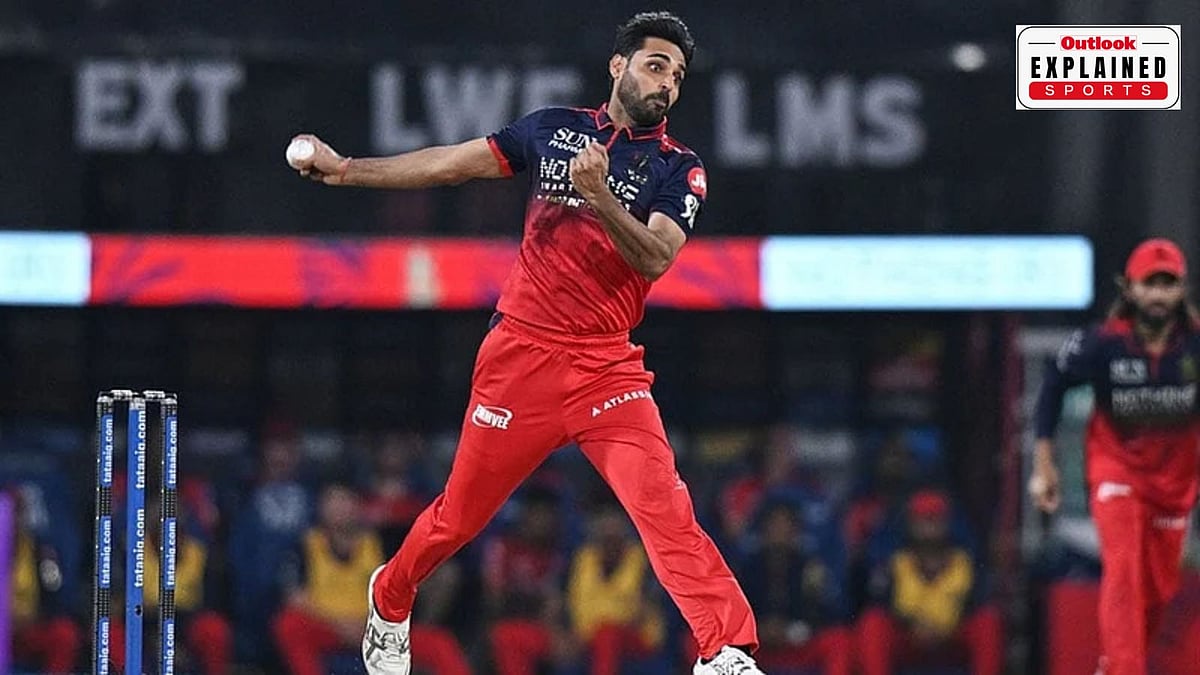 | Photo: AP : Royal Challengers Bengalurus Bhuvneshwar Kumar bowls a delivery during the Indian Premier League cricket match between Royal Challengers Bengaluru and Lucknow Super Giants in Lucknow, India.