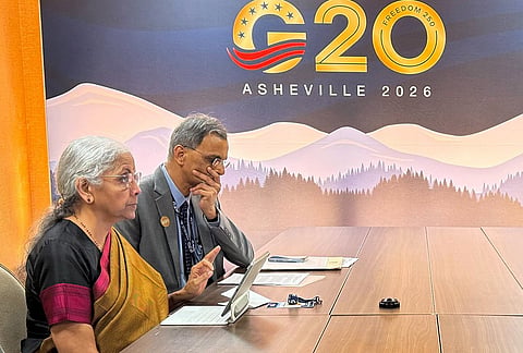 Union Finance Minister Nirmala Sitharaman during a meeting with World Bank Group President Ajay Banga, on the sidelines of the G20 Finance Ministers and Central Bank Governors (FMCBG) Meeting, in Asheville, US. 