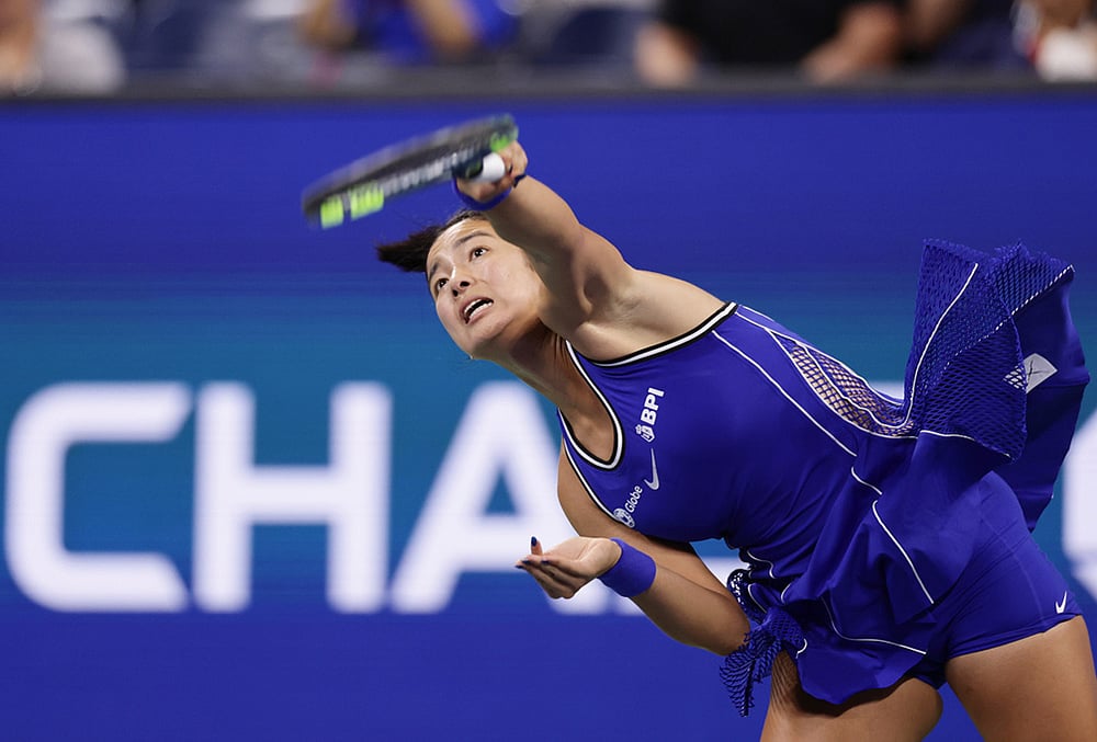 Alexandra Eala, of the Philippines, serves to Mary Stoiana, of the United States, during the first round of the U.S. Open tennis championships Tuesday, Sept. 1, 2026, in New York. 