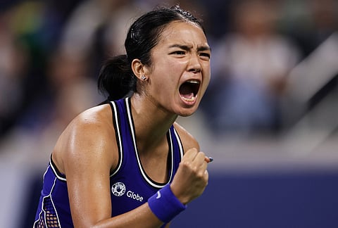 Alexandra Eala, of the Philippines, reacts during her match against Mary Stoiana, of the United States, during the first round of the U.S. Open tennis championships Tuesday, Sept. 1, 2026, in New York. 