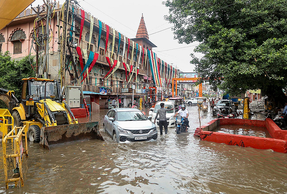 Waterlogging after rain in Mathura