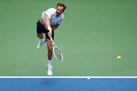 Daniil Medvedev, of Russia, serves the ball to Sebastian Gorzny, of the United States, during the second round of the U.S. Open tennis championships in New York.