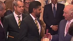 Babar Azam presented King Charles III with a signed cricket bat during a squad visit to Clarence House in London. - bbctms/X