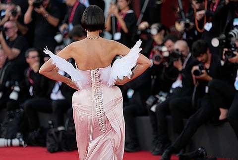 Bianca Balti poses for photographers at the opening ceremony and the red carpet for the film 'Ink' during the 83rd edition of the Venice Film Festival in Venice, Italy, on Wednesday, Sept. 2, 2026. 