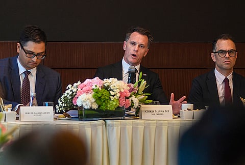 Premier of New South Wales (NSW) Chris Minns addresses a keynote during the opening of a trade and investment hub by the New South Wales (NSW) Government, in Mumbai, Maharashtra.