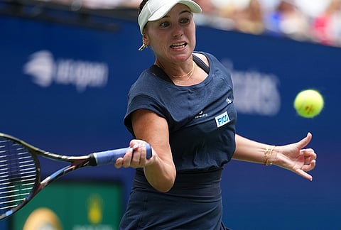 Sofia Kenin, of the United States, returns the ball to Jessica Pegula, of the United States, during the second round of the U.S. Open tennis championships Wednesday, Sept. 2, 2026, in New York. 