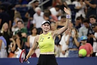 Elena Rybakina vs Jessica Bouzas, US Open 2026: Kazakh Star Downs Spanish Opponent In Straight Sets to Reach Third Round | Photo: AP/Adam Hunger : Elena Rybakina, of Kazakhstan, acknowledges the fans after defeating Jessica Bouzas Maneiro, of Spain, in the second round of the U.S. Open tennis championships in New York.