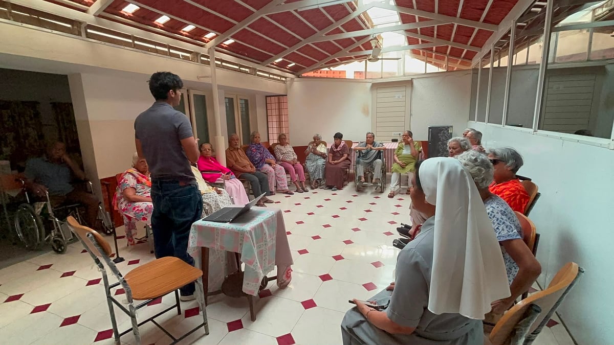 Daksh Sawhney, student, Inventure Academy at an old age home